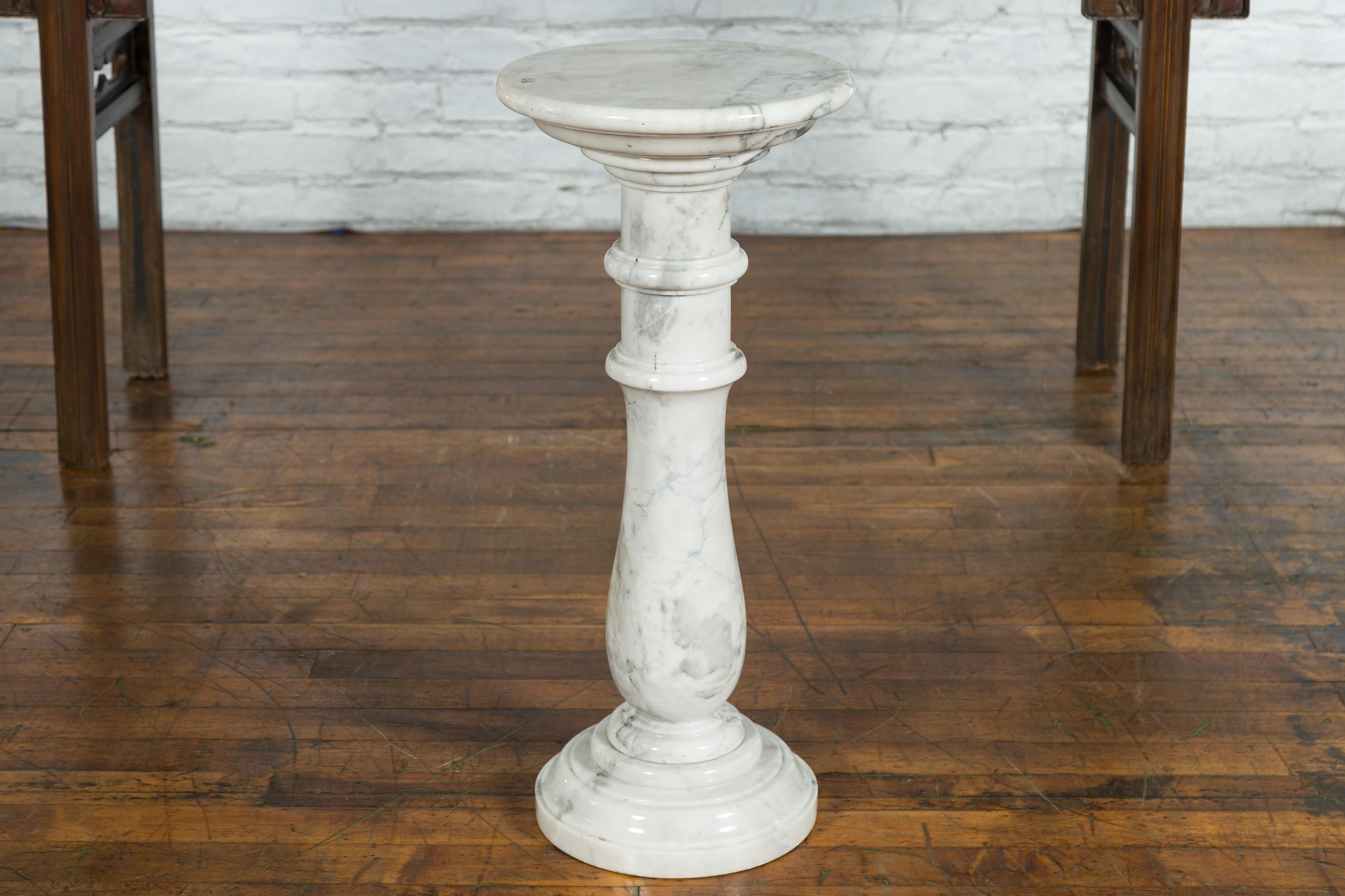 Vintage Indian White Marble Pedestal with Baluster Base and Circular Top 2