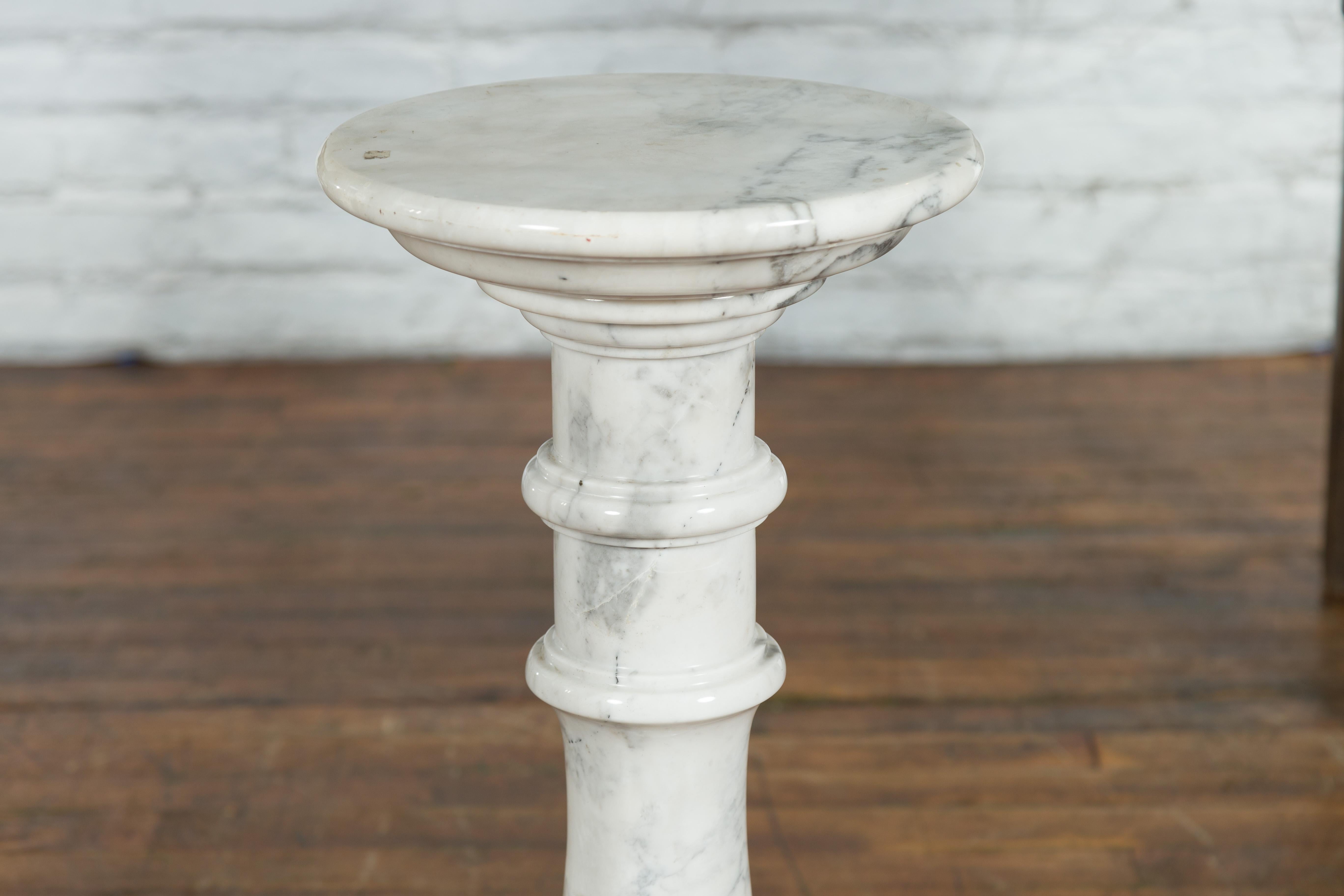 Vintage Indian White Marble Pedestal with Baluster Base and Circular Top 3