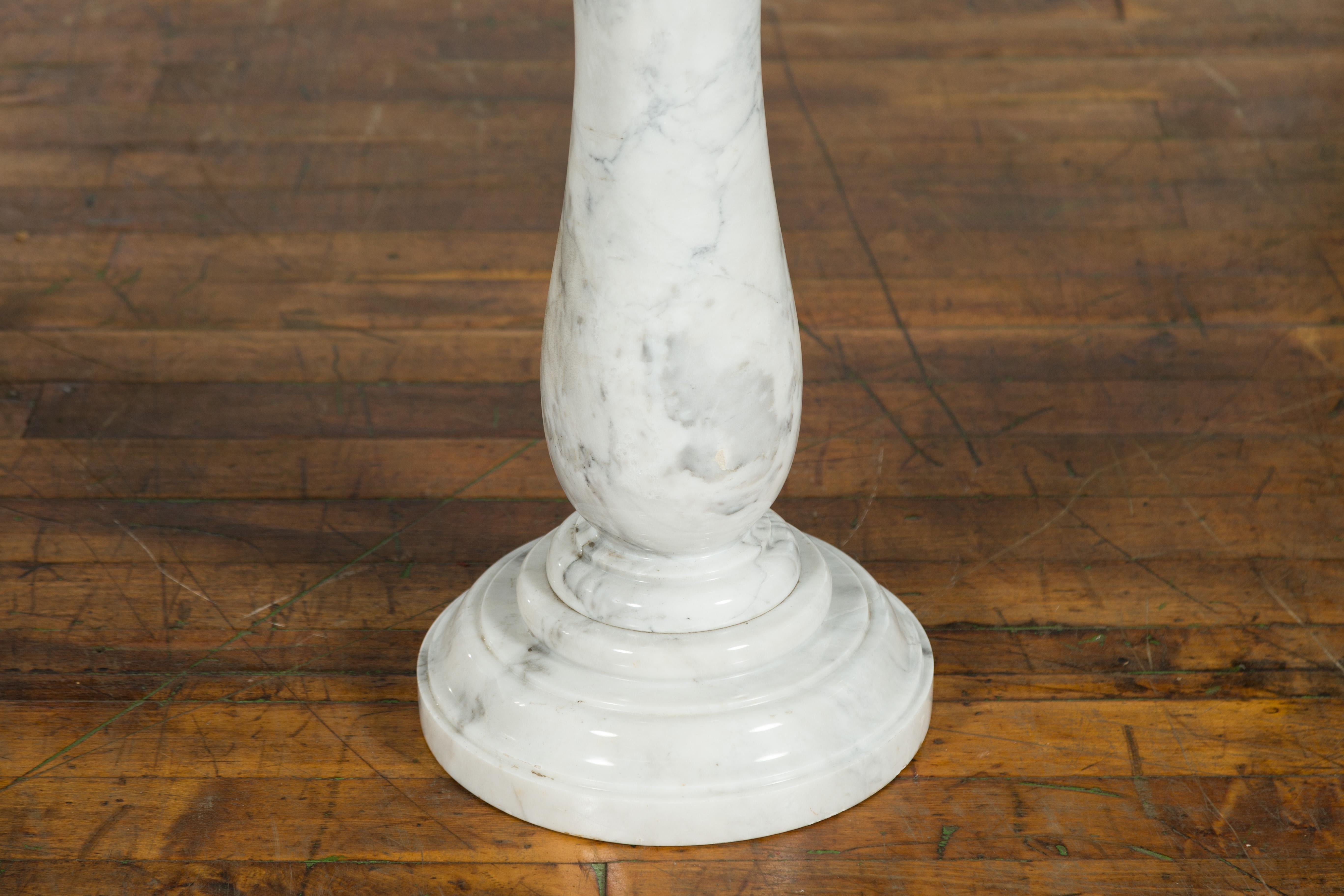 Vintage Indian White Marble Pedestal with Baluster Base and Circular Top 4