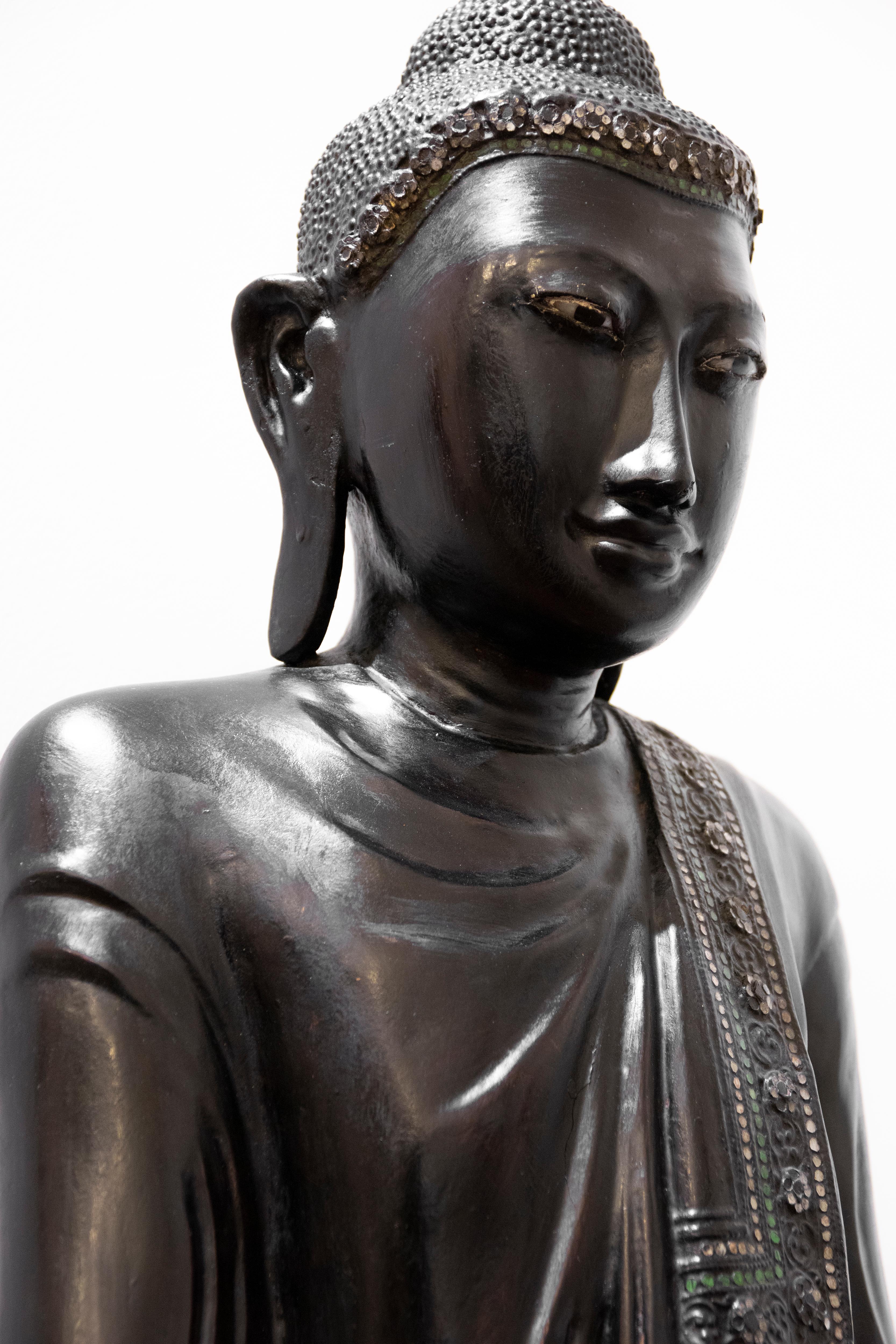 Vintage Indian Wooden Buddha Sculpture, India, Early 20th Century 2