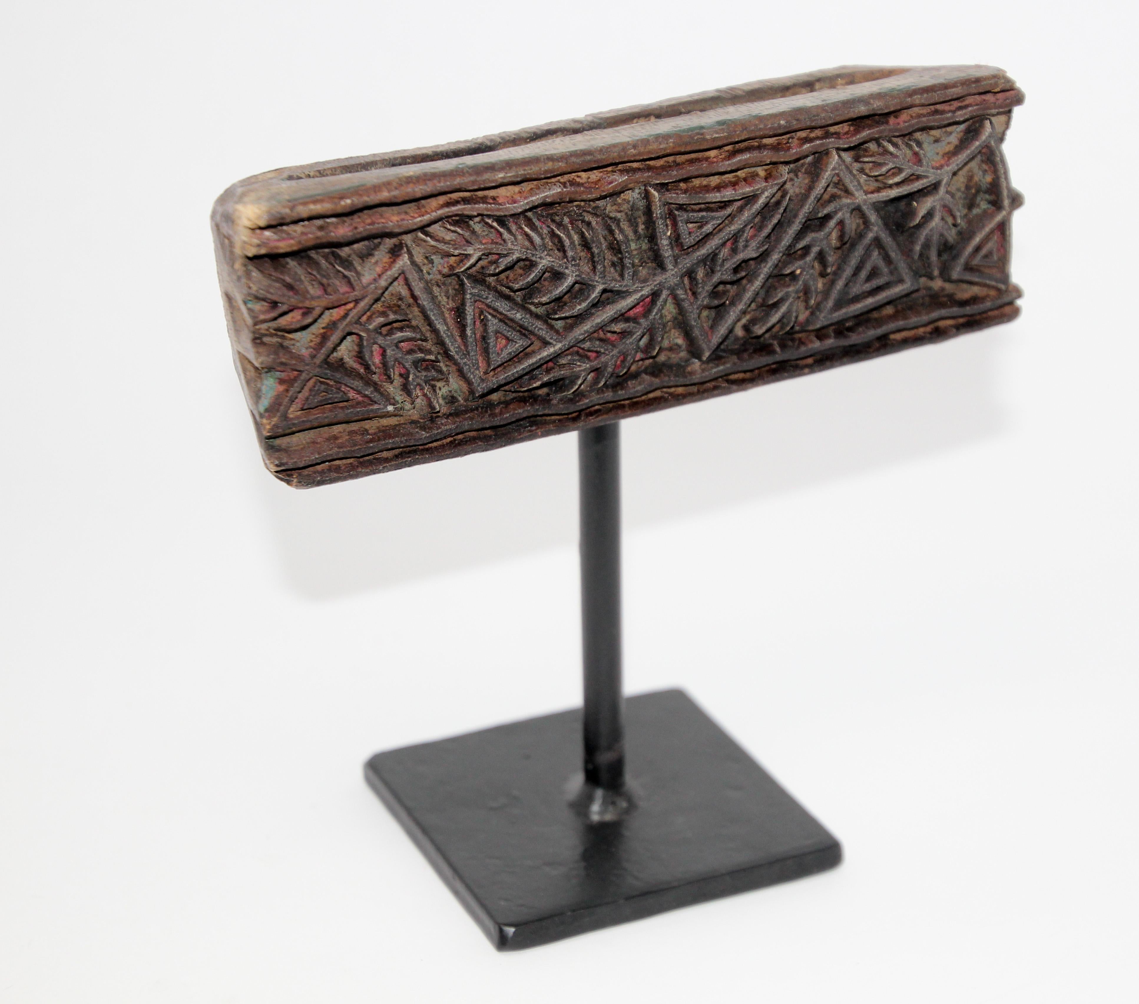 Hand-Carved Vintage Wooden Printing Block from India