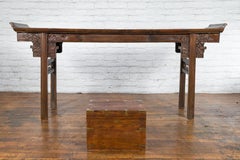 Vintage Indian Wooden Trunk with Brass Braces and Partitioned Interior