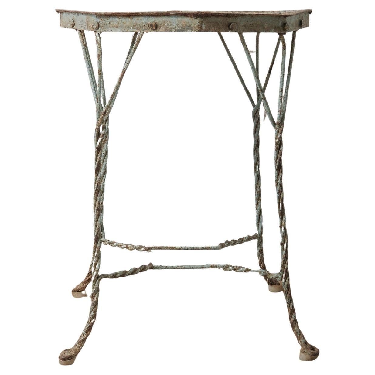Vintage Indian Wrought Iron Accent Table with Twisted Legs and Original Patina For Sale