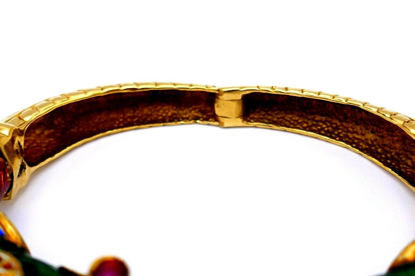 Vintage Indian Yellow Gold Enamel Diamond Love Bird Bangle Bracelet 6