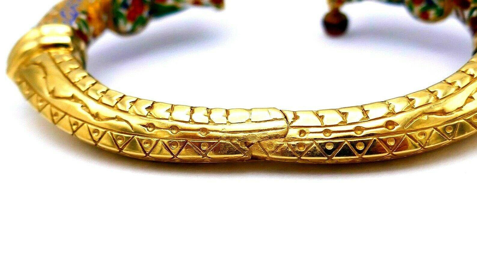 Vintage Indian Yellow Gold Enamel Diamond Love Bird Bangle Bracelet 7