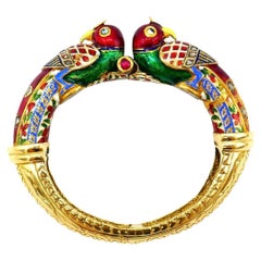 Vintage Indian Yellow Gold Emaille Diamond Love Bird Armreif Armband