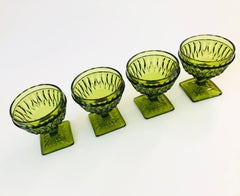 Vintage Indiana Glass Green Coupe Glasses, Set of 4