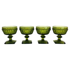 Vintage Indiana Glass Green Coupe Glasses:: Set of 4