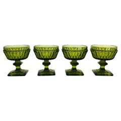Vintage Indiana Glass Green Coupe Glasses, Set of 4