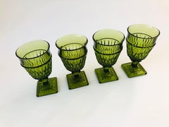 Vintage Indiana Glass Green Wine Glasses, Set of 4