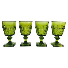Vintage Indiana Glass Green Wine Glasses, Set of 4