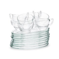 Vintage Indiana Glass Snowflake Snack Set, Eight Cups & Trays, 1950s