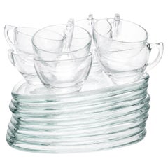 Vintage Indiana Glass Snowflake Snack Set, Eight Cups & Trays, 1950s