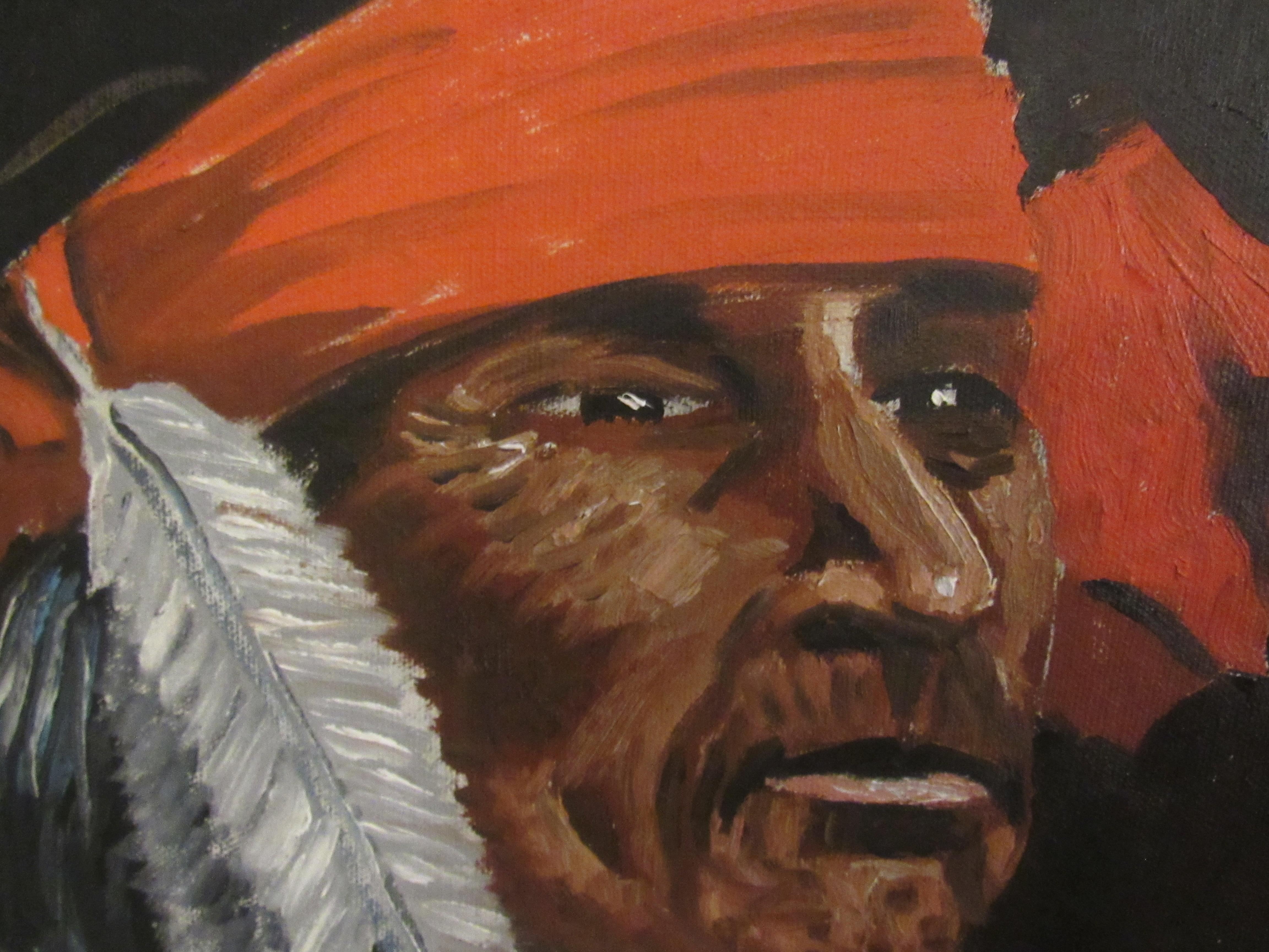 Vintage Indigenous American Portrait on Canvas by Carter In Good Condition For Sale In Brooklyn, NY
