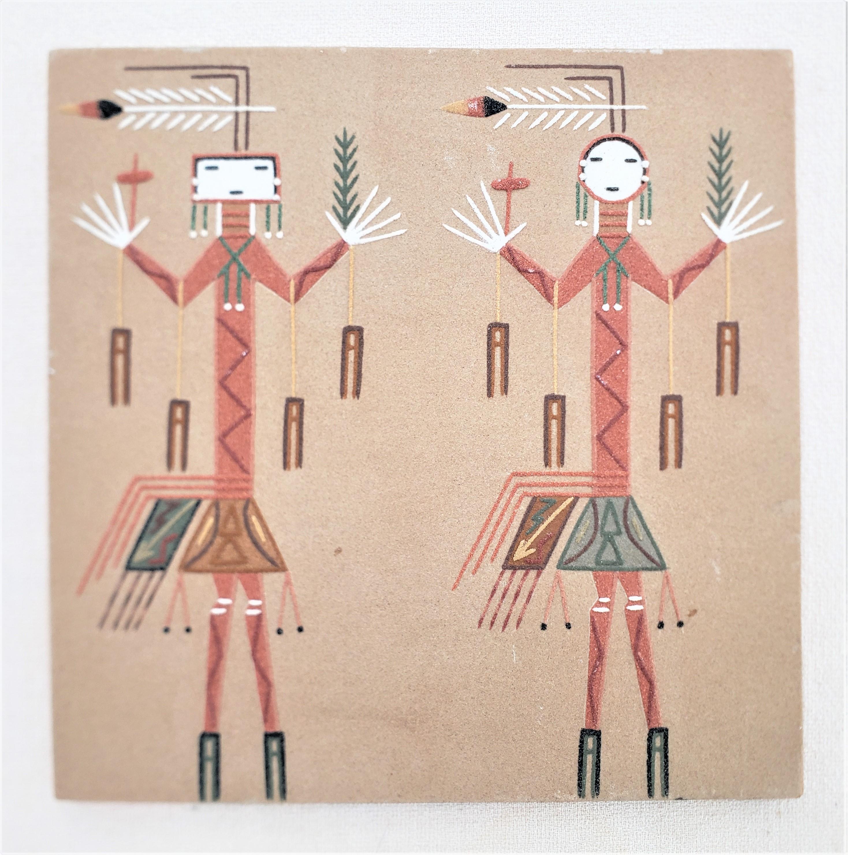 American Vintage Indigenous Navajo Inspired Mounted Terracotta Tile Depicting 'Yei