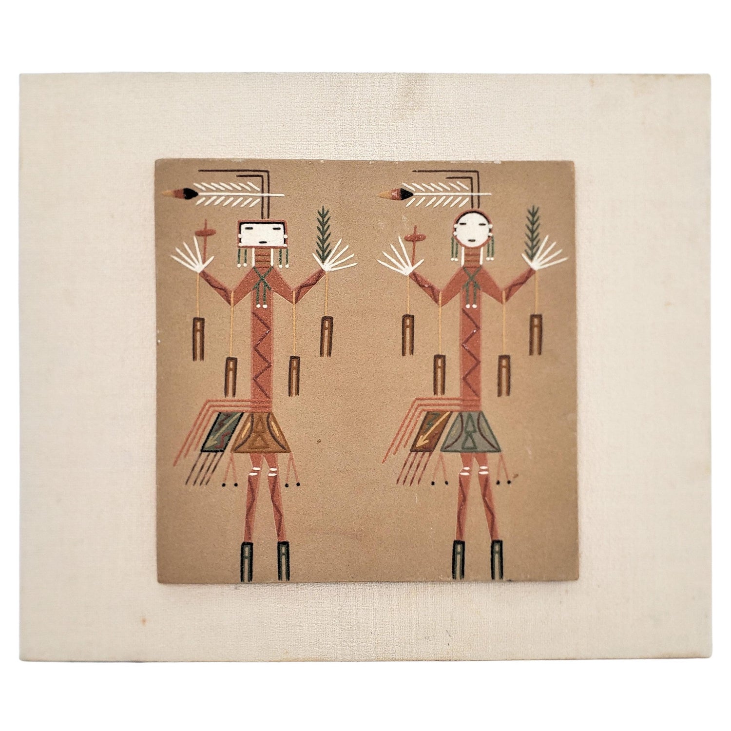 Vintage Indigenous Navajo Inspired Mounted Terracotta Tile Depicting 'Yei"  For Sale at 1stDibs