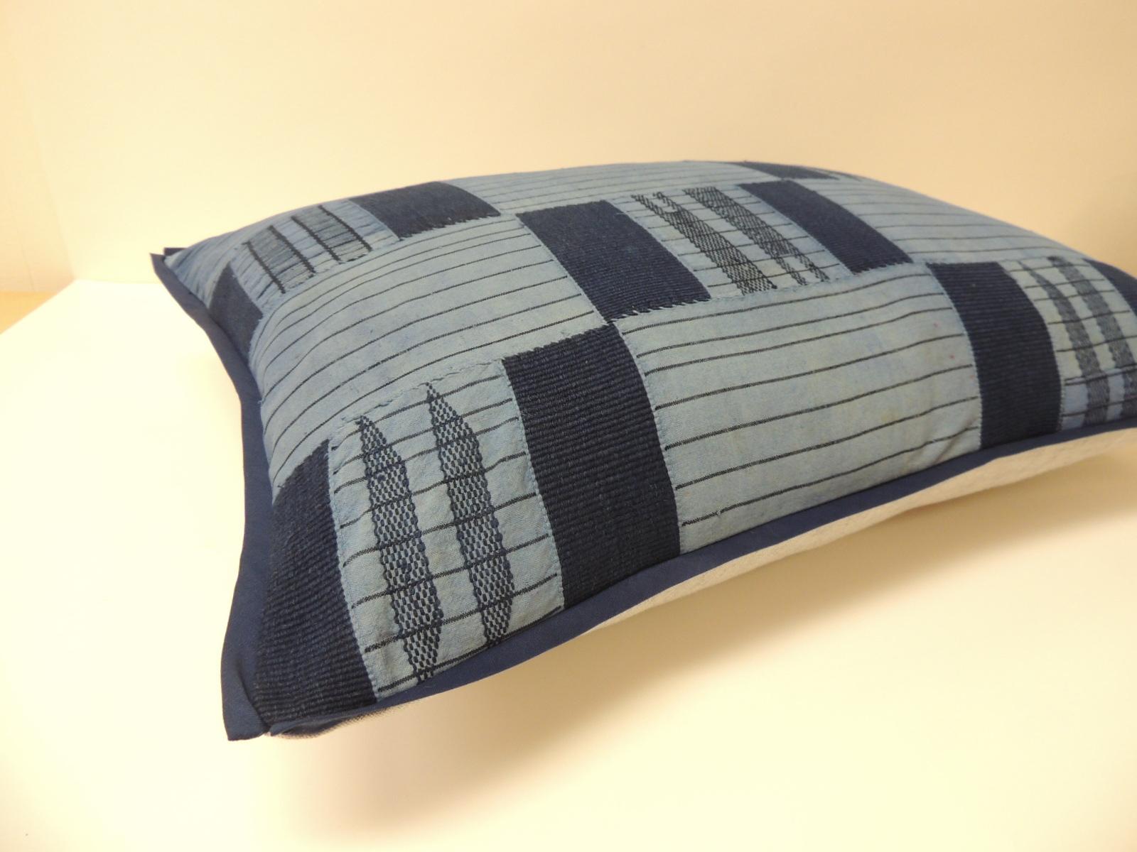 Tribal Vintage Indigo and Blue African Woven Pattern Decorative Bolster Pillow