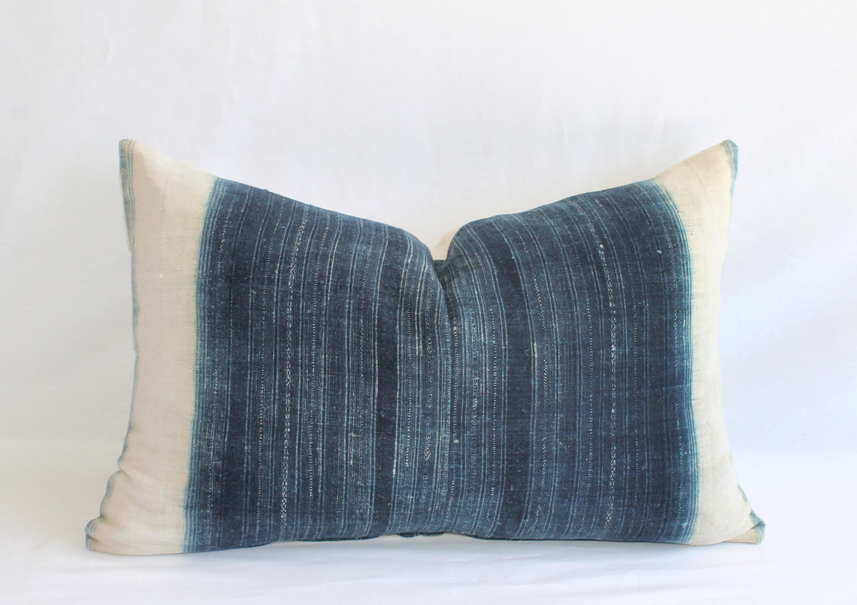 Vintage Indigo and Off-White Batik Style Pillow 1