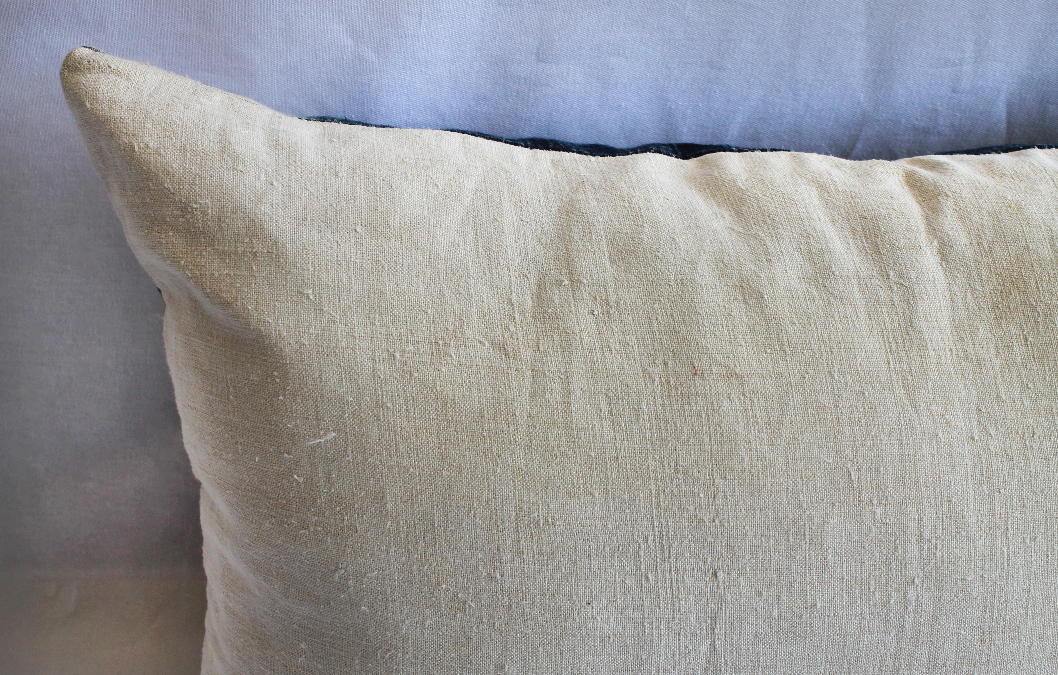 Vintage Indigo and Off-White Batik Style Pillow 3