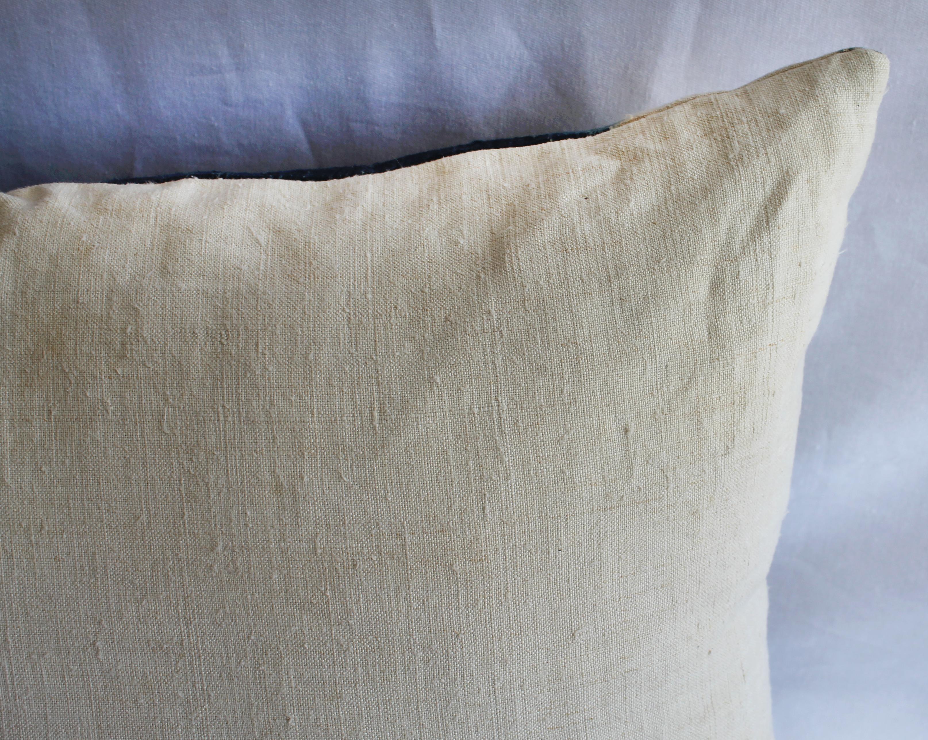 Vintage Indigo and Off-White Batik Style Pillow 4