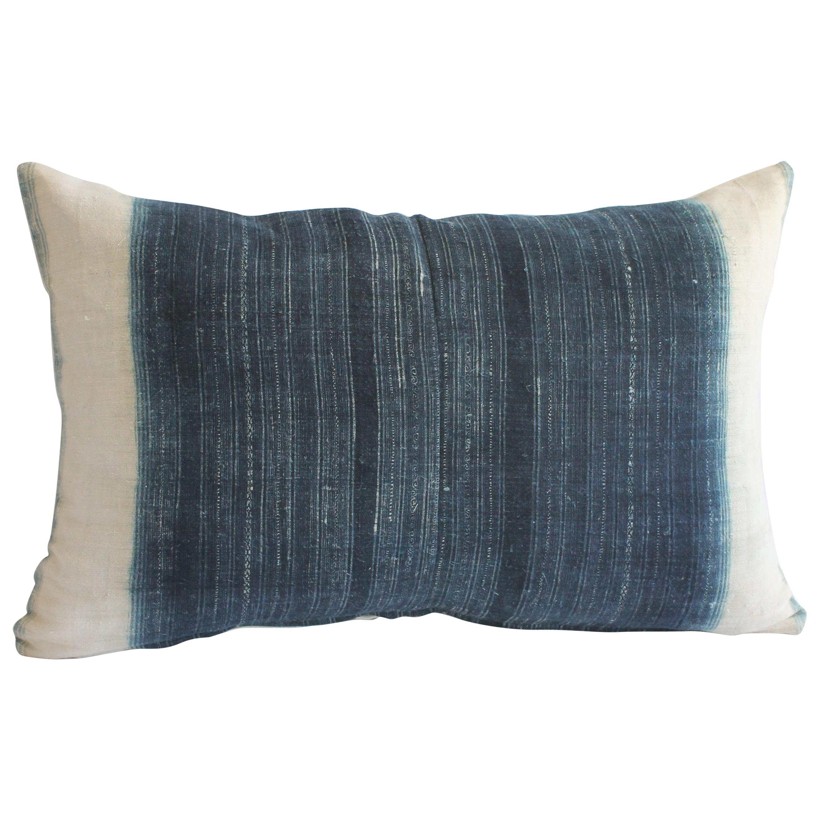 Vintage Indigo and Off-White Batik Style Pillow