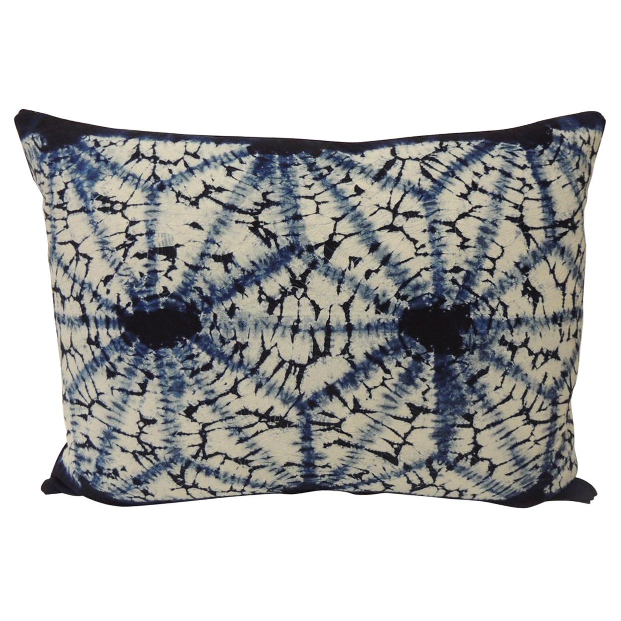 Vintage Indigo and White African "Shibori" Hand Dyed Textile Decorative Pillow For Sale