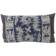 Vintage Indigo and White Hand-Blocked Batik Lumbar Accent Pillow