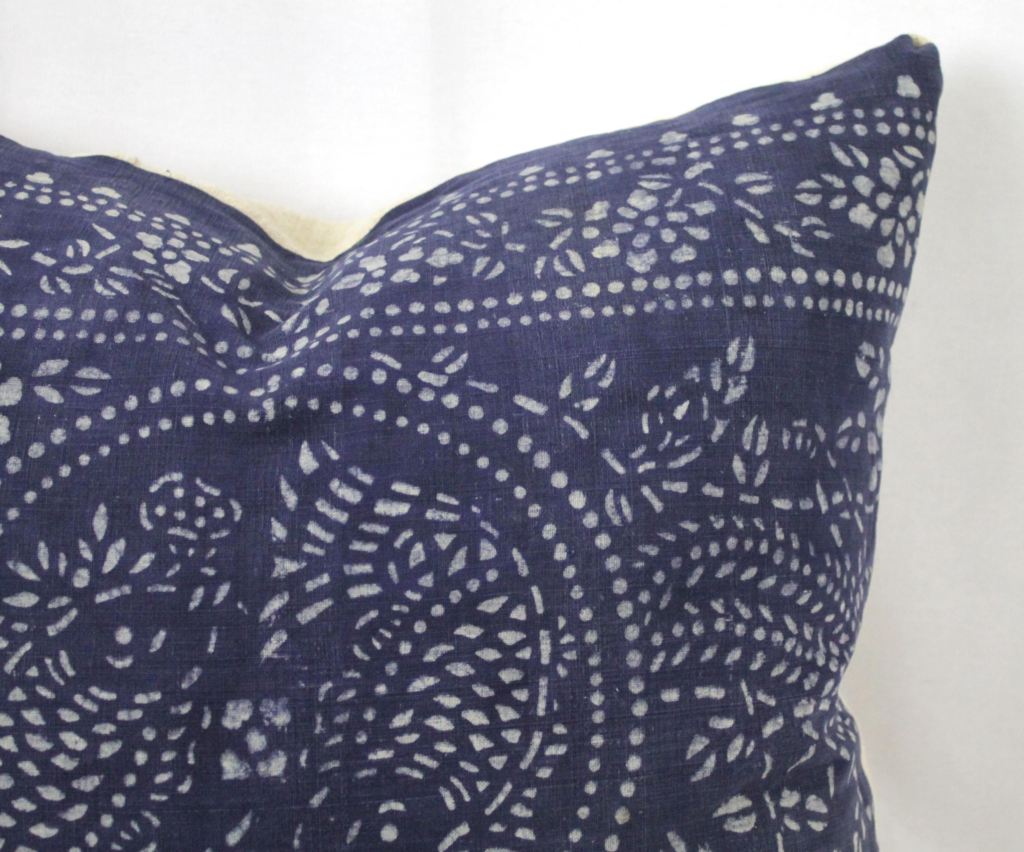 20th Century Vintage Indigo Batik Style Pillow