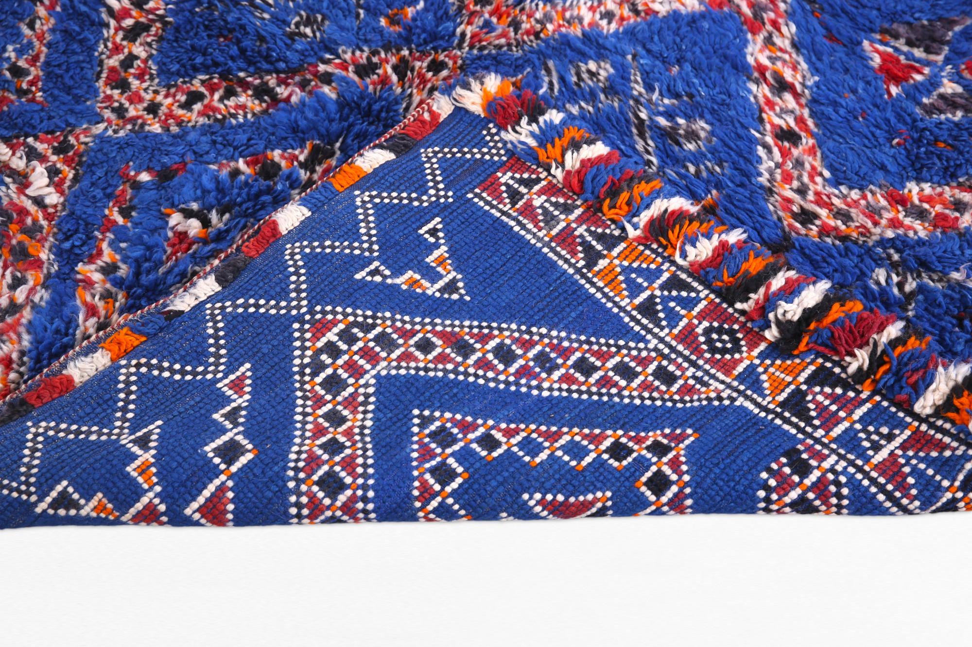 Hand-Knotted Vintage indigo Beni M'Guild Moroccan Ribal rug For Sale