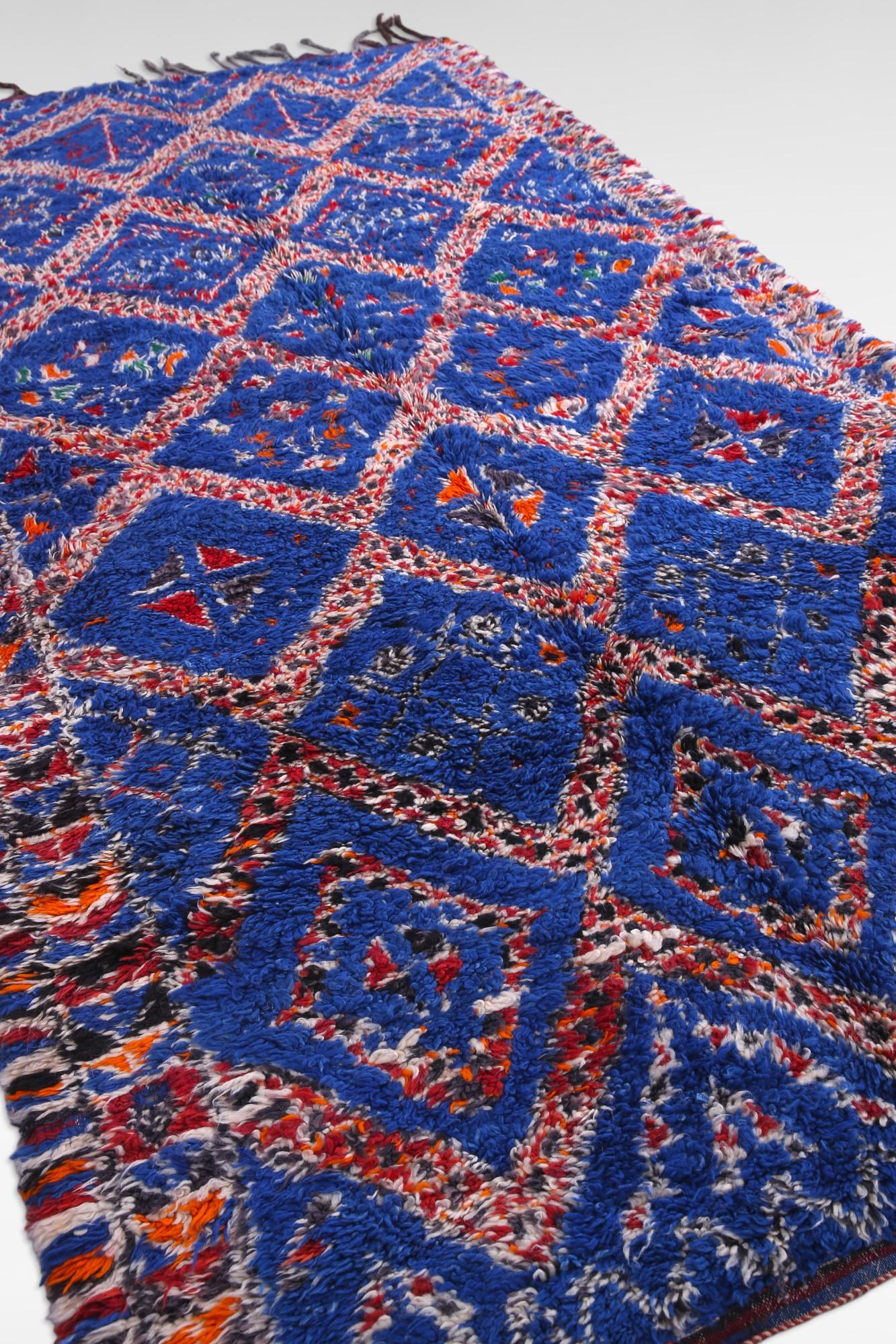 20th Century Vintage indigo Beni M'Guild Moroccan Ribal rug For Sale