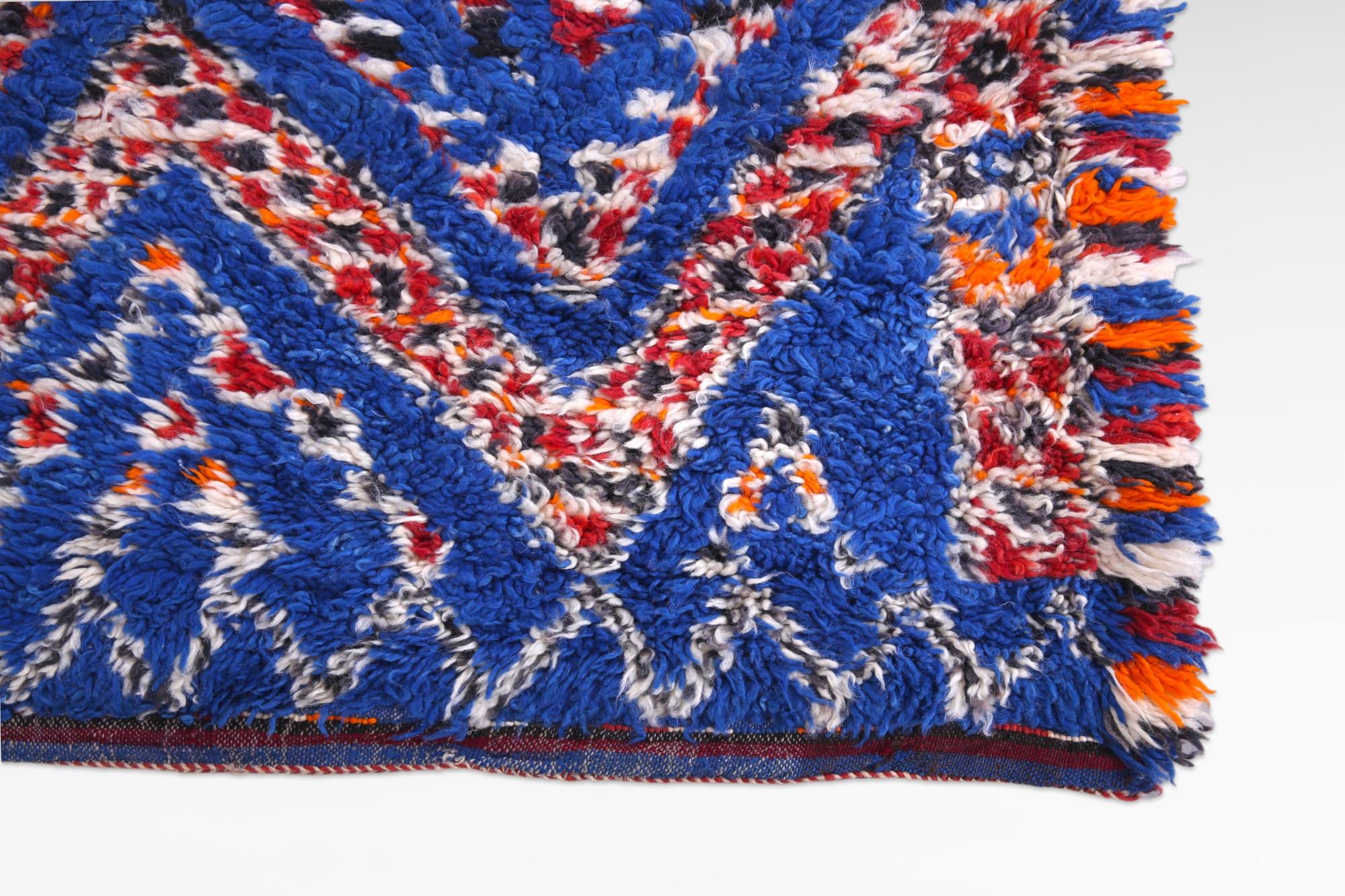 Wool Vintage indigo Beni M'Guild Moroccan Ribal rug For Sale