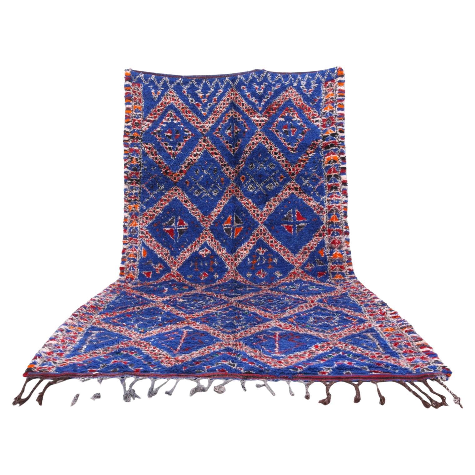 Vintage indigo Beni M'Guild Moroccan Ribal rug For Sale