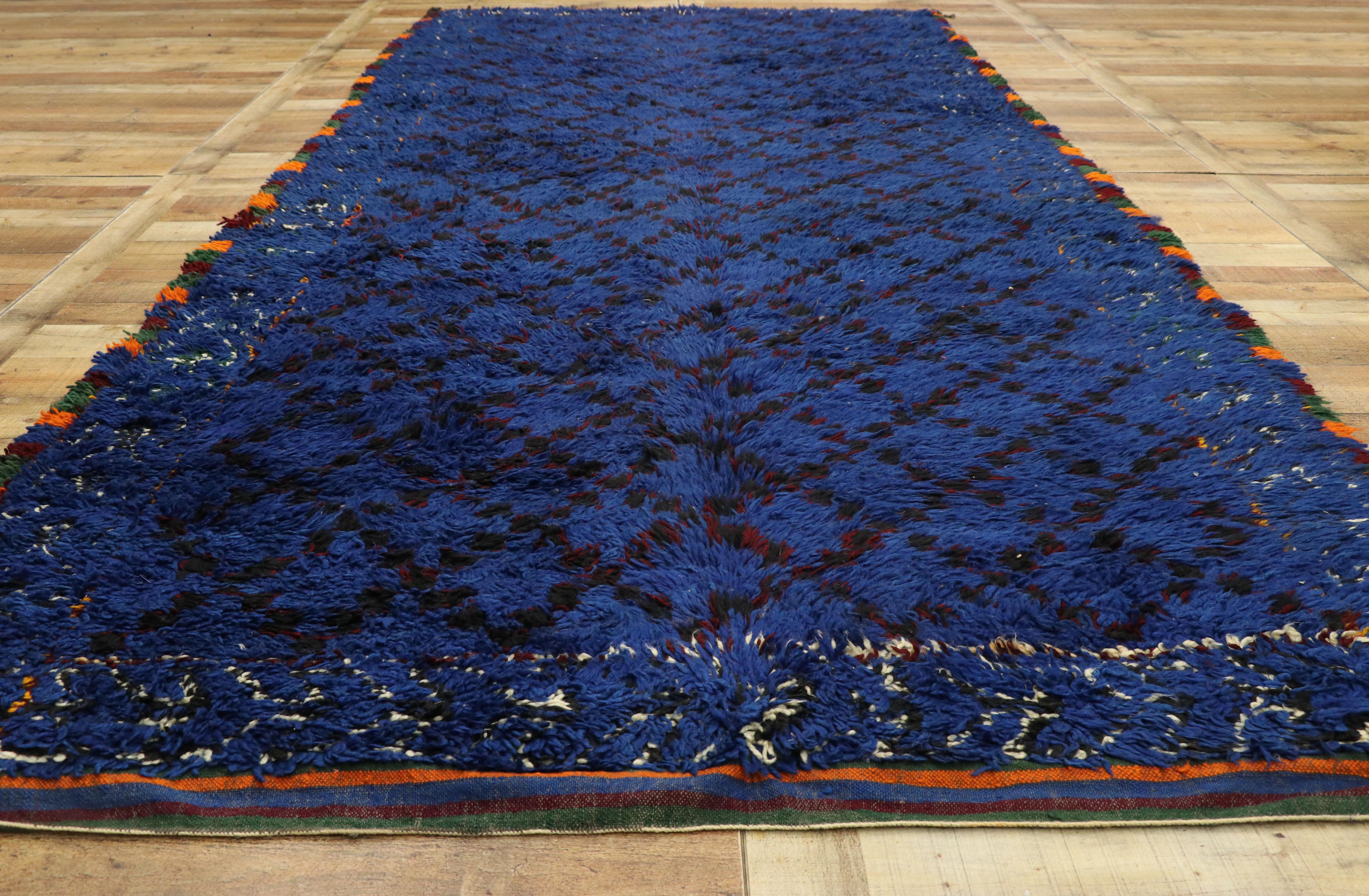 Wool Vintage Indigo Beni M'Guild Moroccan Rug, Blue Berber Moroccan Rug