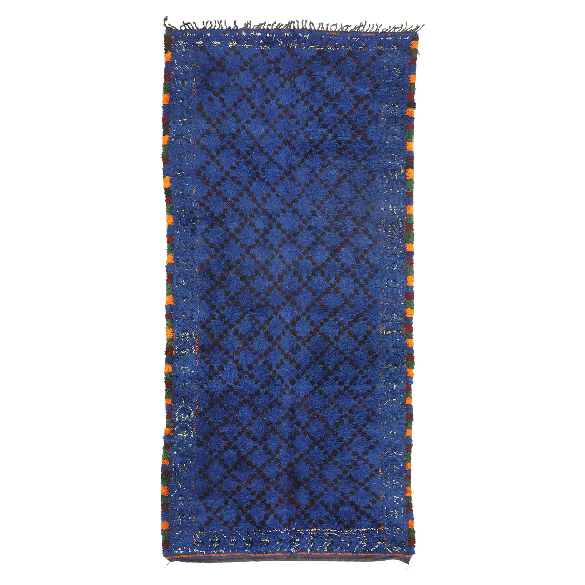 Vintage Indigo Beni M'Guild Moroccan Rug, Blue Berber Moroccan Rug
