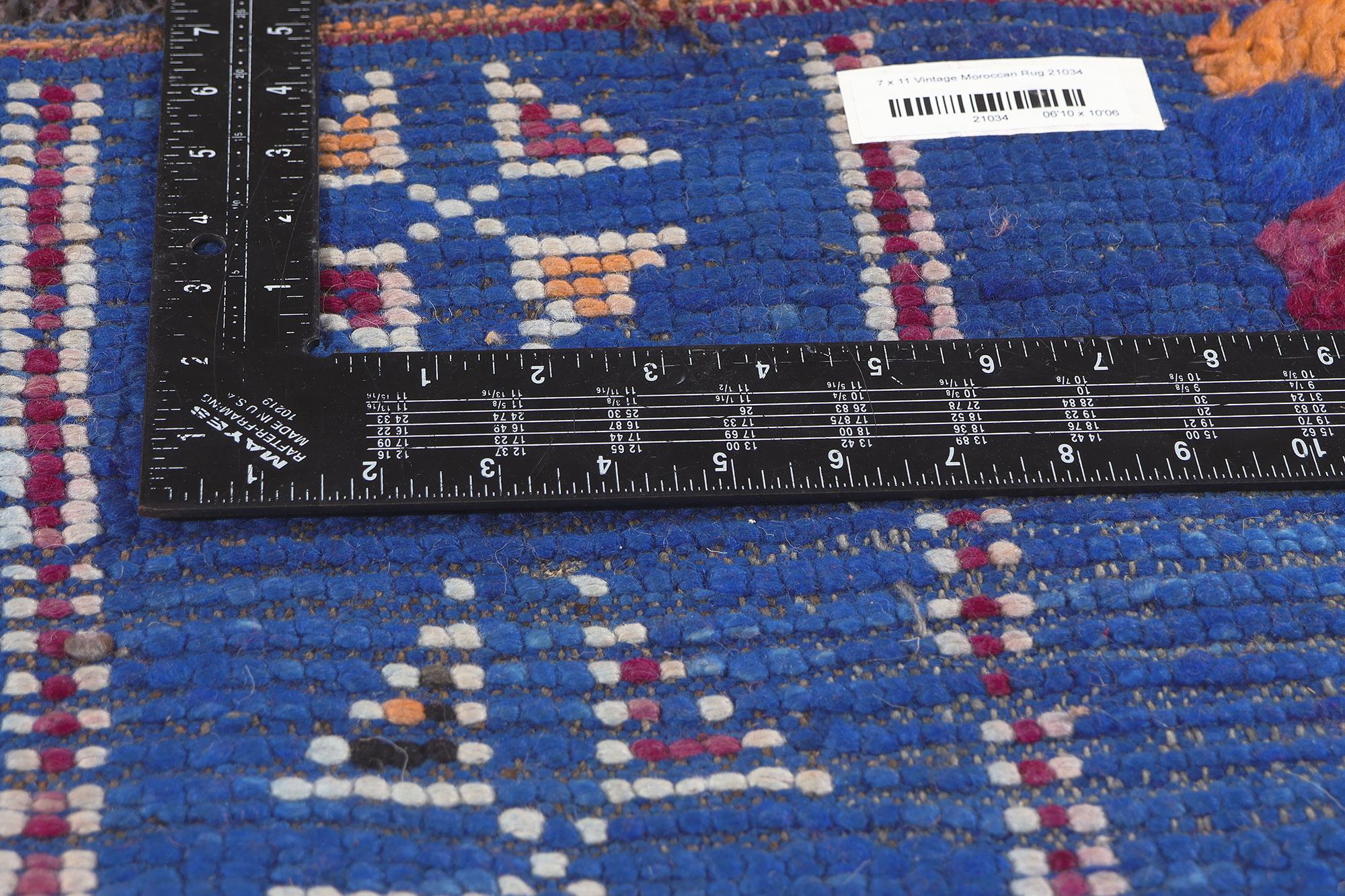 Hand-Knotted Vintage Blue Beni MGuild Moroccan Rug, Tribal Enchantment Meets Cozy Nomad For Sale
