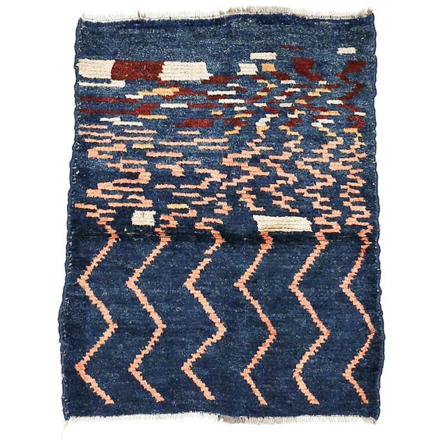 Vintage Indigo Blue Abstract Design Tribal Rug For Sale at 1stDibs ...