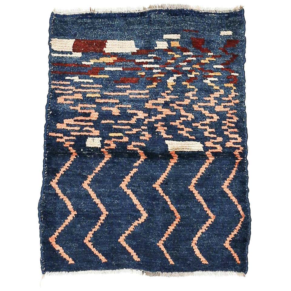 Vintage Indigo Blue Abstract Design Tribal Rug For Sale at 1stDibs ...
