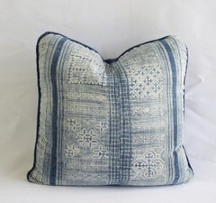 Vintage Indigo Blue and White Batik Pattern Pillow