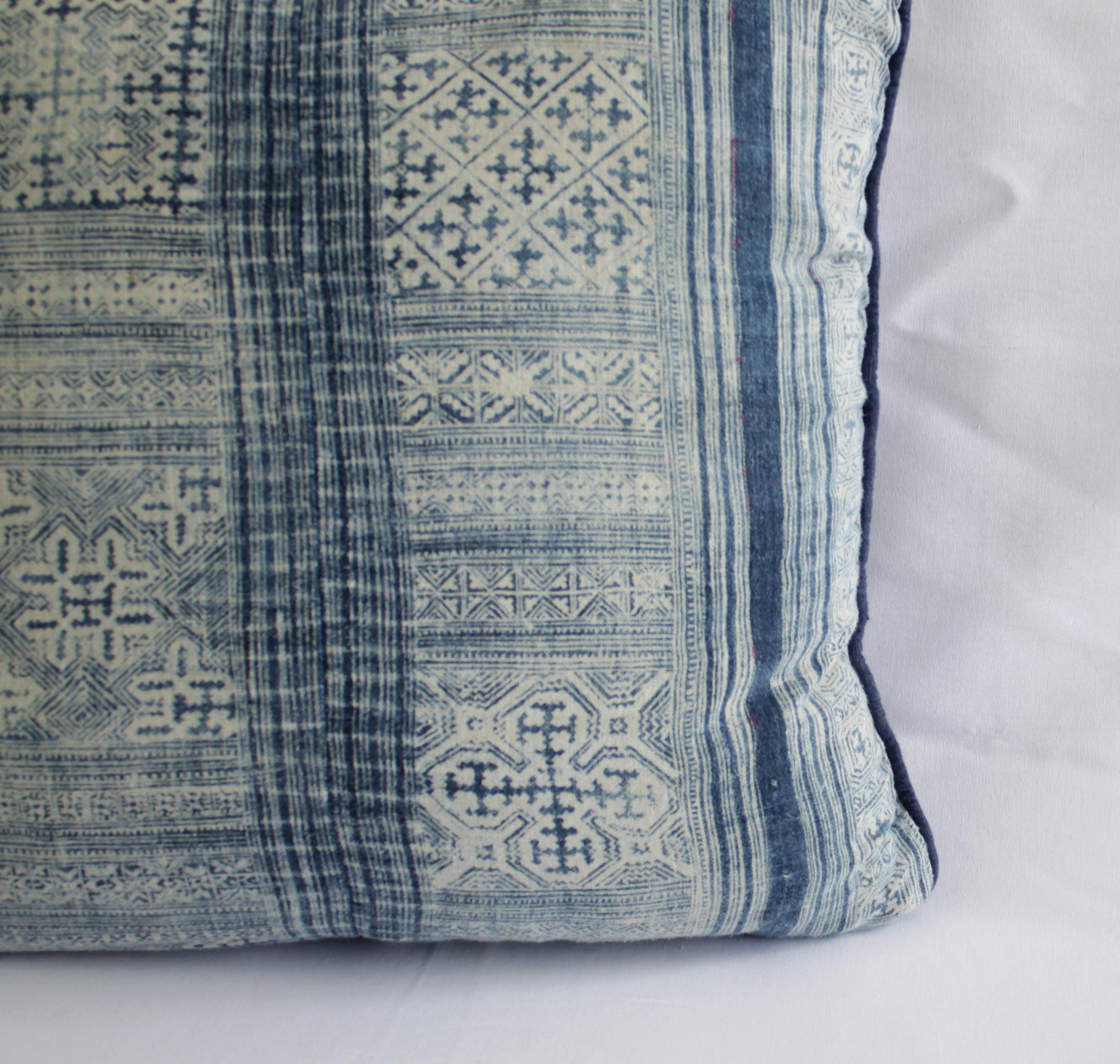 Linen Vintage Indigo Blue and White Batik Pattern Pillow