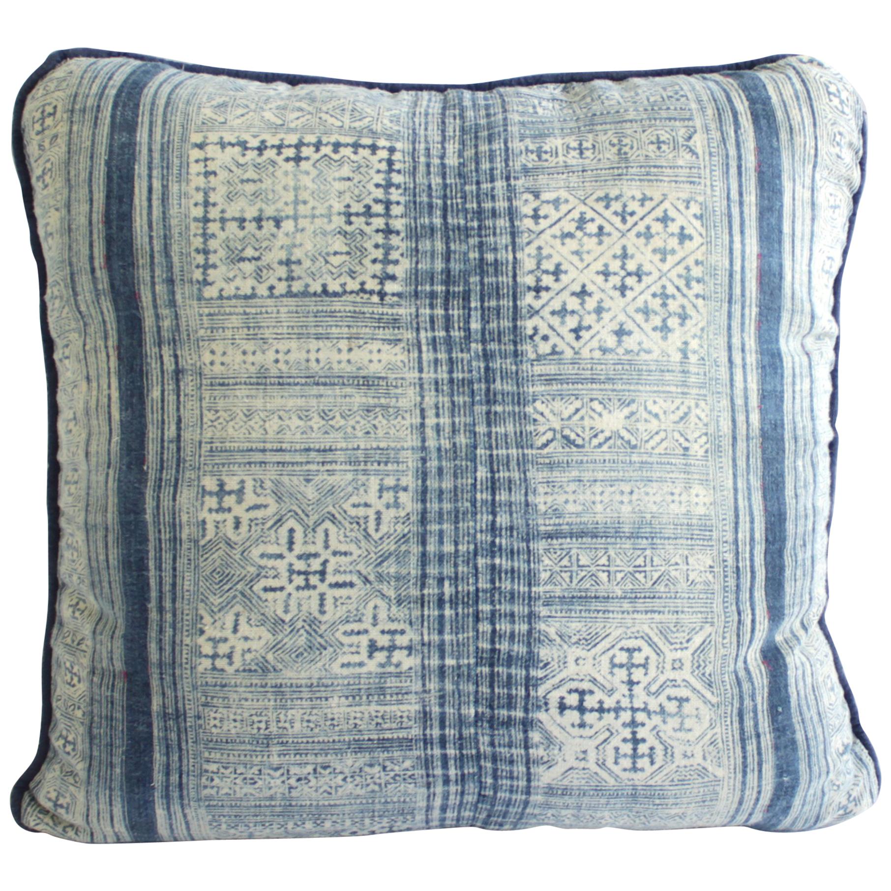 Vintage Indigo Blue and White Batik Pattern Pillow