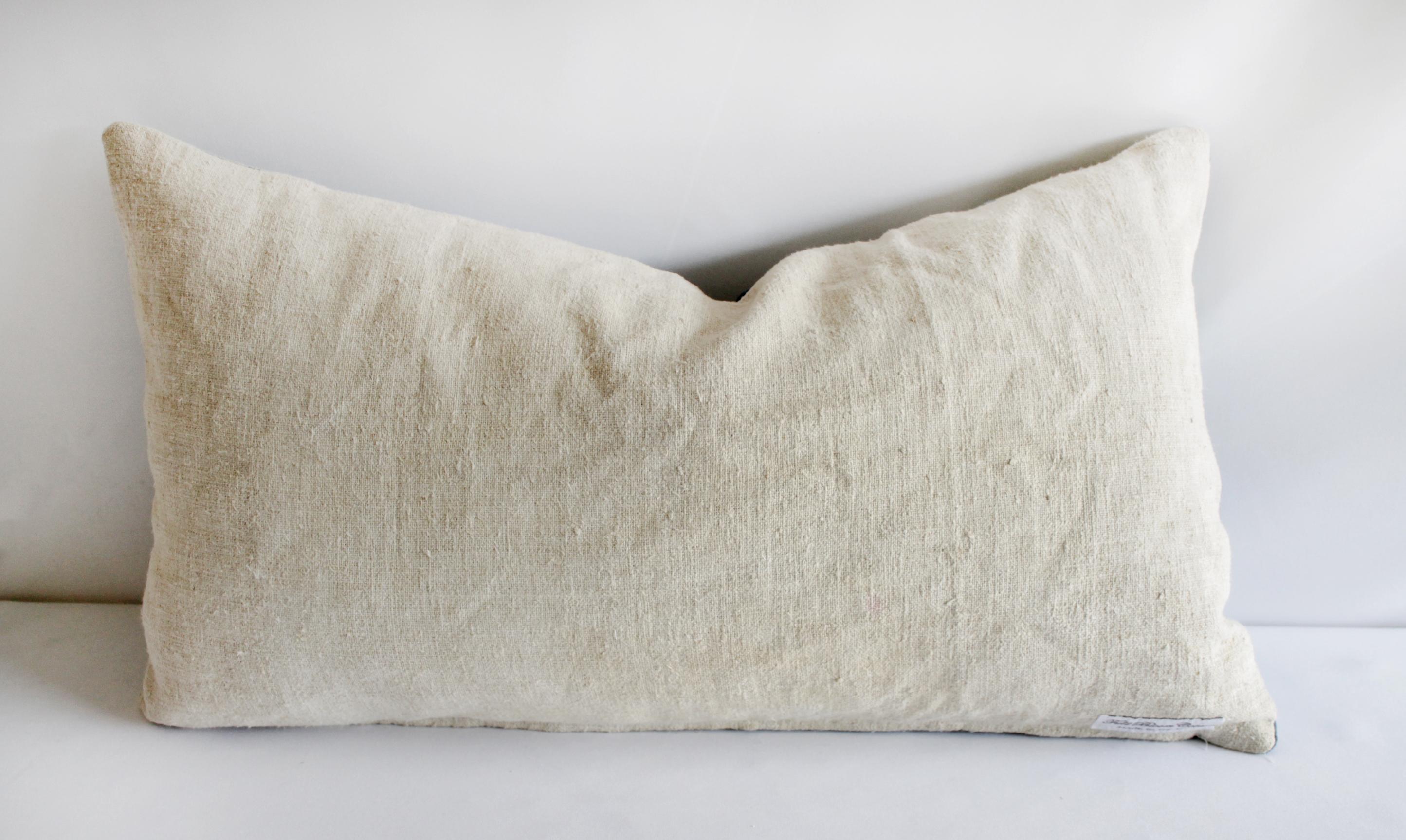 Vintage Indigo Blue and White Stirpe Mudcloth Lumbar Pillow 3