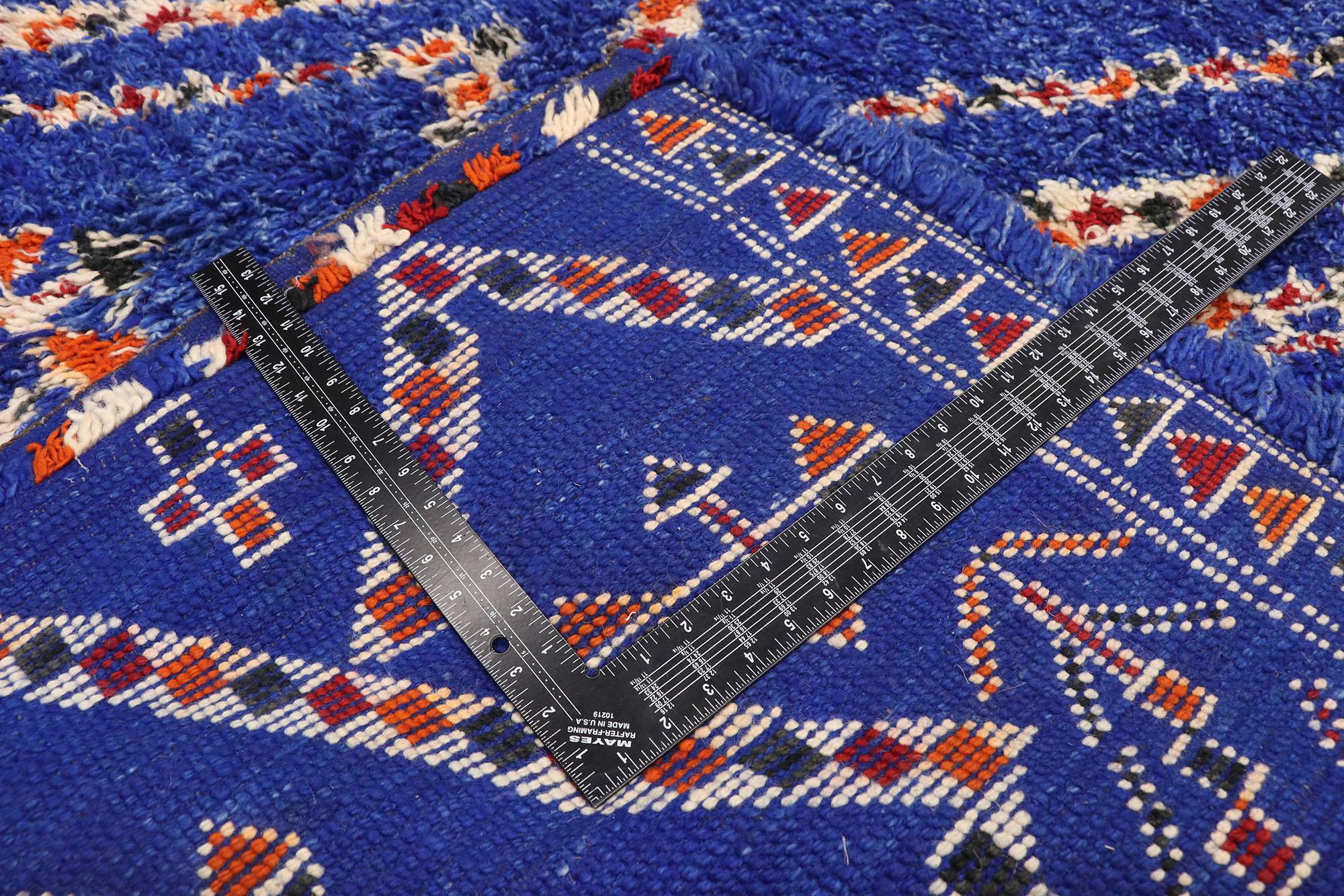 Hand-Knotted Vintage Indigo Blue Beni M'Guild Moroccan Rug with Modern Boho Tribal Style