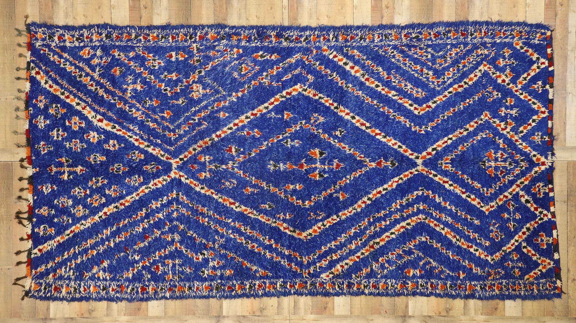 Wool Vintage Indigo Blue Beni M'Guild Moroccan Rug with Modern Boho Tribal Style