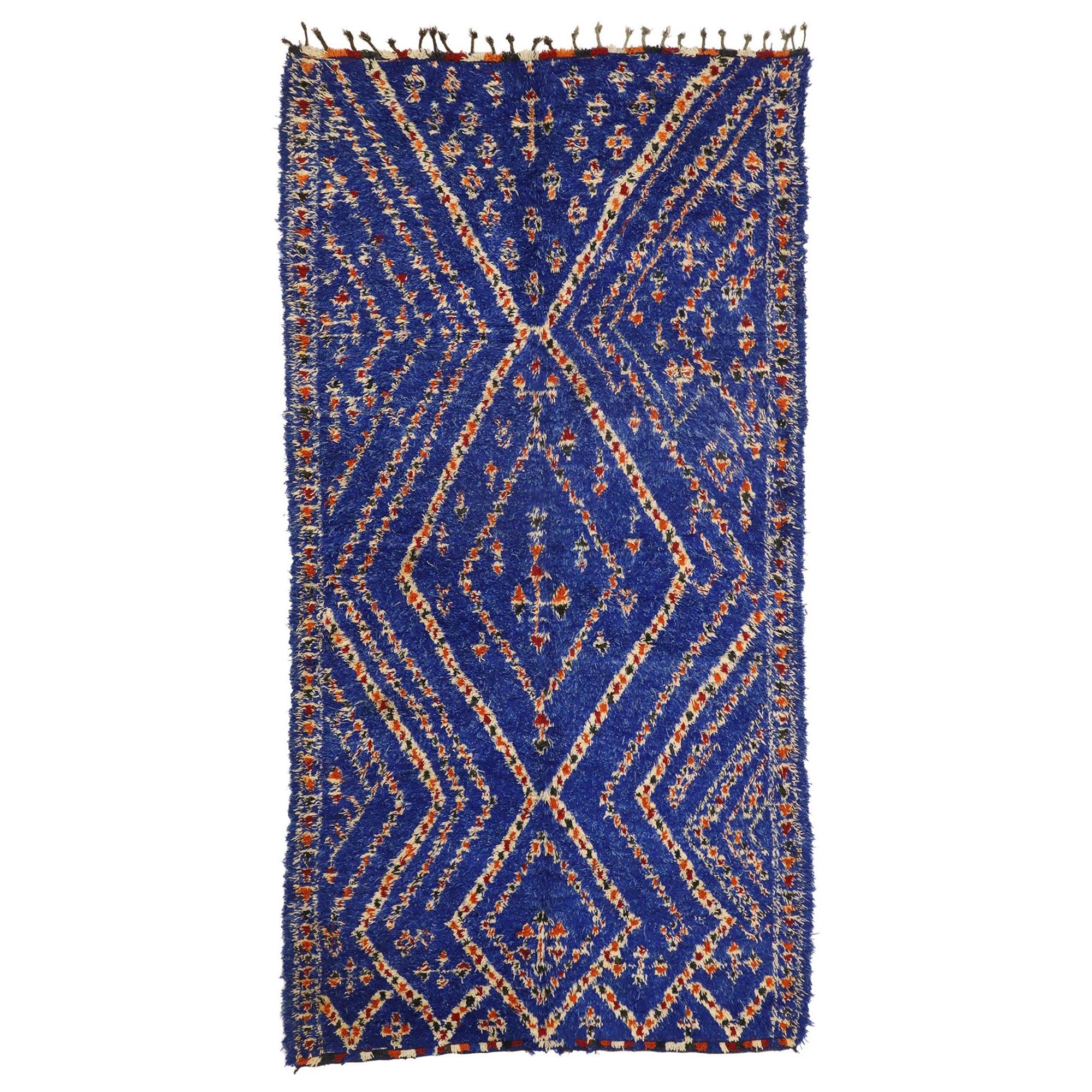 Vintage Indigo Blue Beni M'Guild Moroccan Rug with Modern Boho Tribal Style