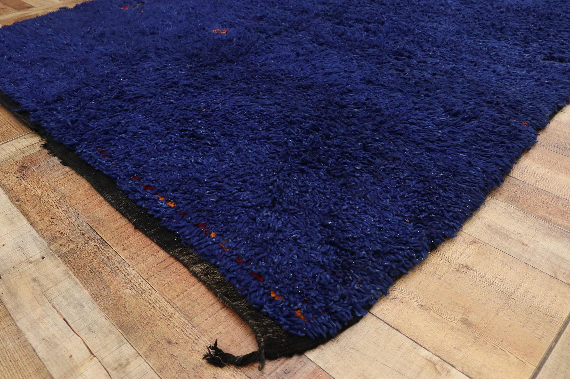 Wool Vintage Blue Beni MGuild Moroccan Rug, Bohemian Paradise Meets Cozy Nomad For Sale