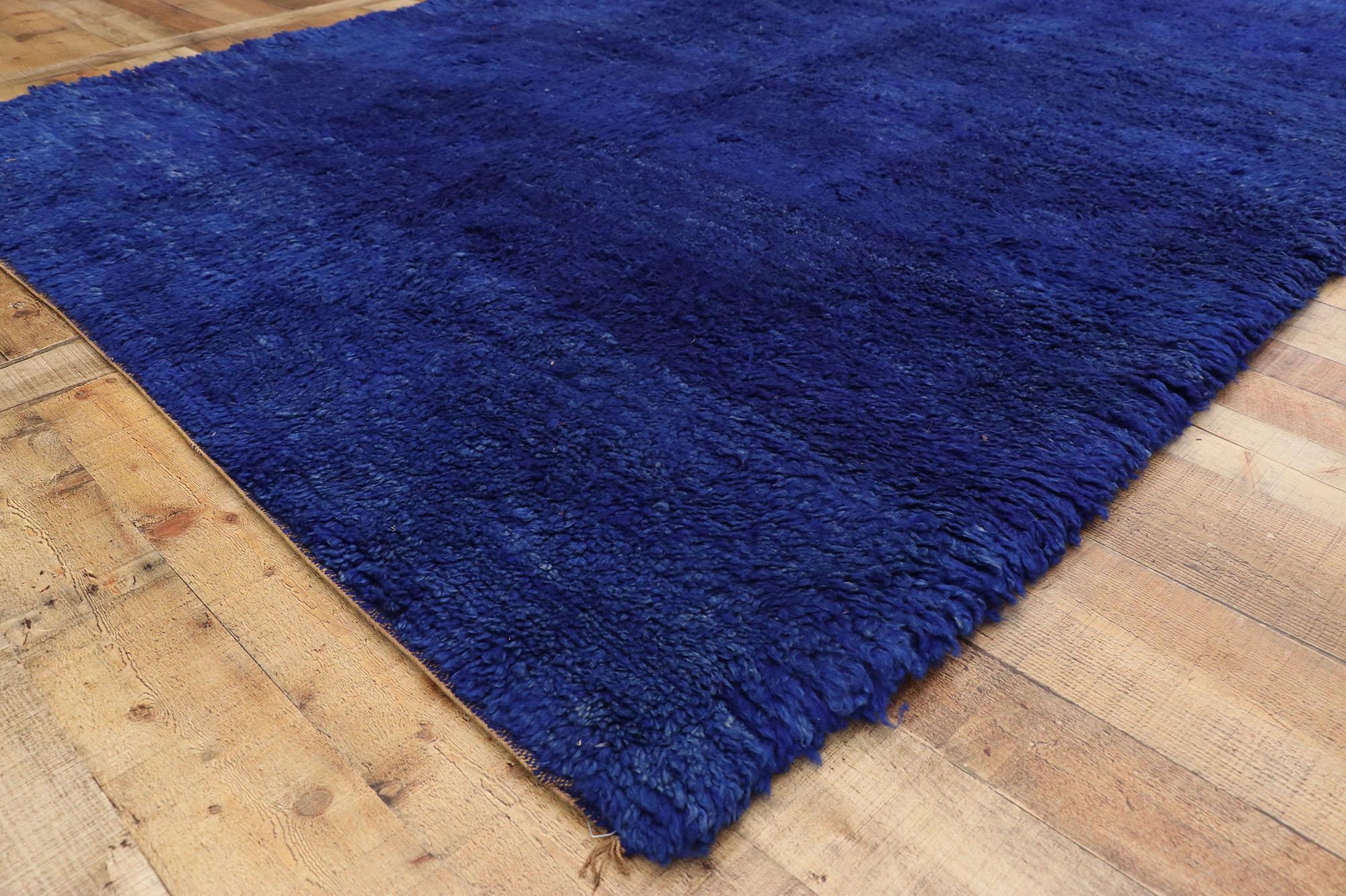 Vintage Blue Beni Mrirt Moroccan Rug, Cozy Nomad Meets Tribal Enchantment In Good Condition For Sale In Dallas, TX