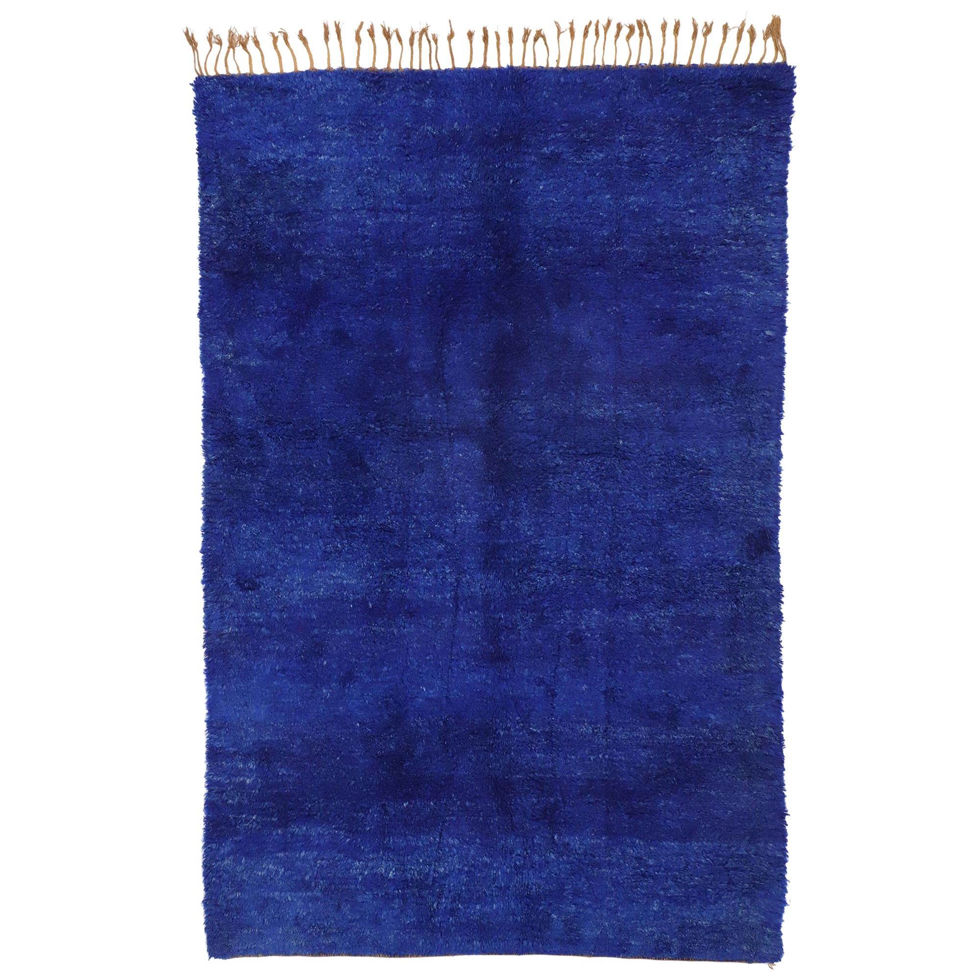 Vintage Blue Beni Mrirt Moroccan Rug, Cozy Nomad Meets Tribal Enchantment