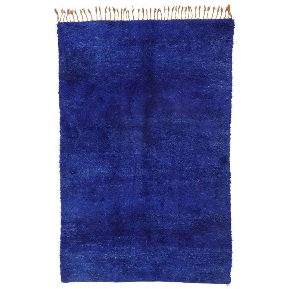 Vintage Indigo Blue Beni Mrirt Moroccan Rug, Berber Shag Rug with ...