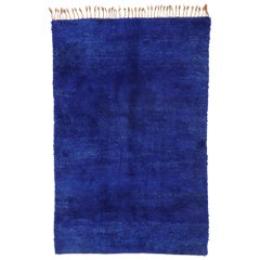 Vintage Indigo Blue Beni Mrirt Moroccan Rug, Berber Shag Rug with Abstract Style