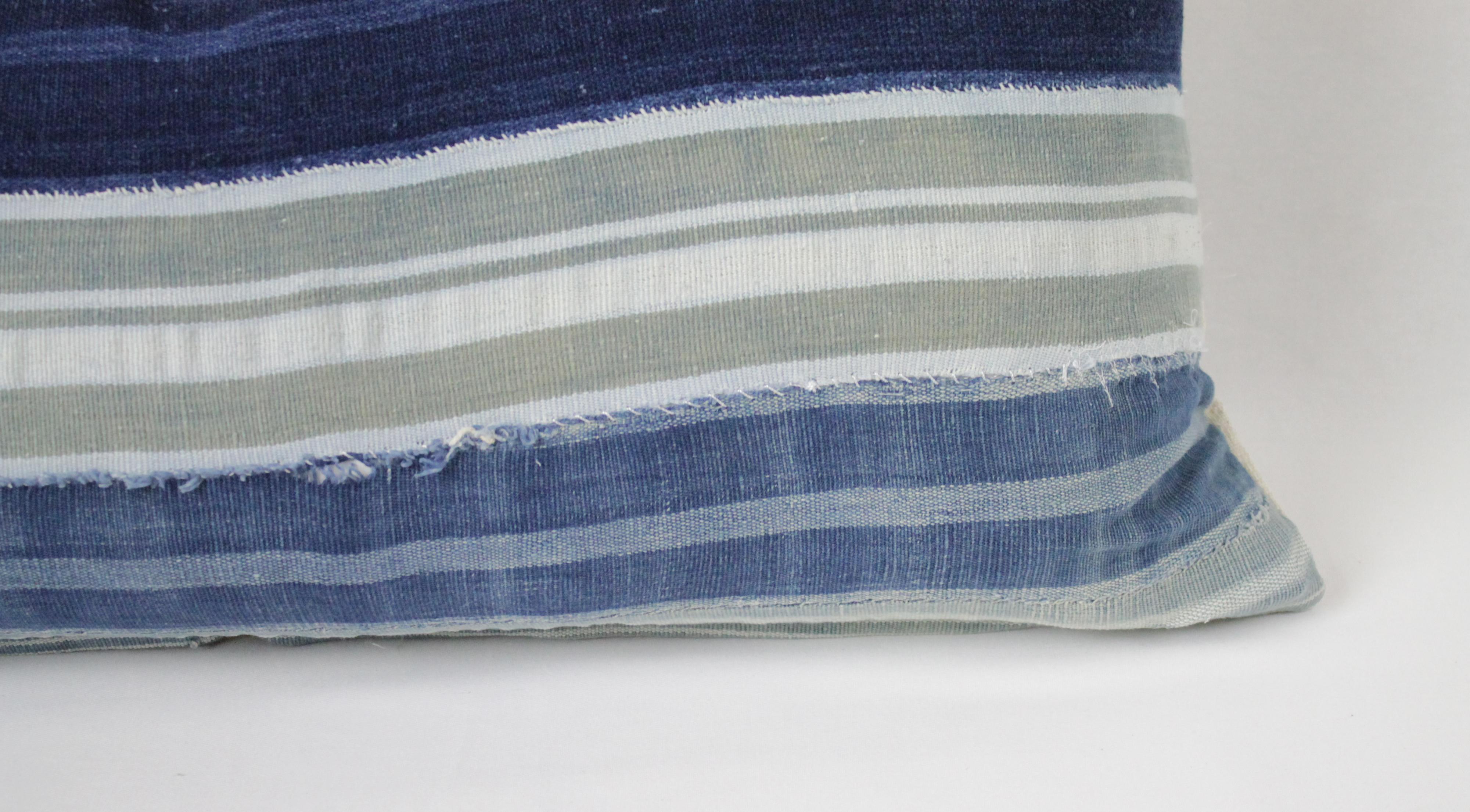 Vintage Indigo Blue Horizontal Stripe Batik Style Pillow 9